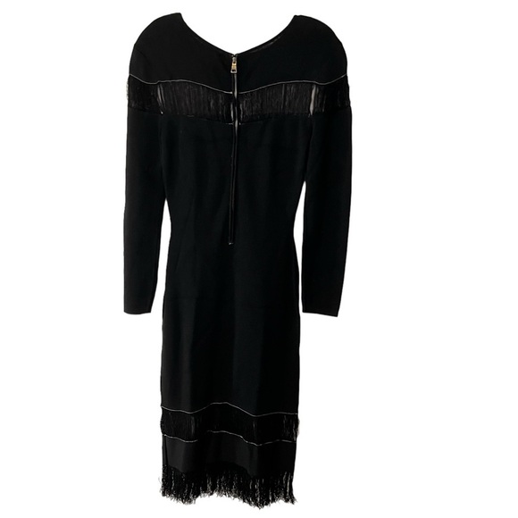 BLACK Sachin & Babi Seraphina Long Sleeve Fringe Knit Black Dress Gown S - Picture 7 of 16